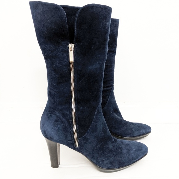 Aquatalia Shoes - Aquatalia Blue Suede High Heeled Mid-Calf Boots 8